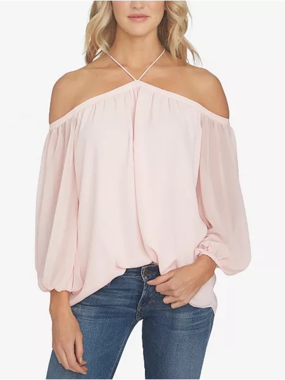 1. State Pale Pink Off-Shoulder Blouse with Halter Strap